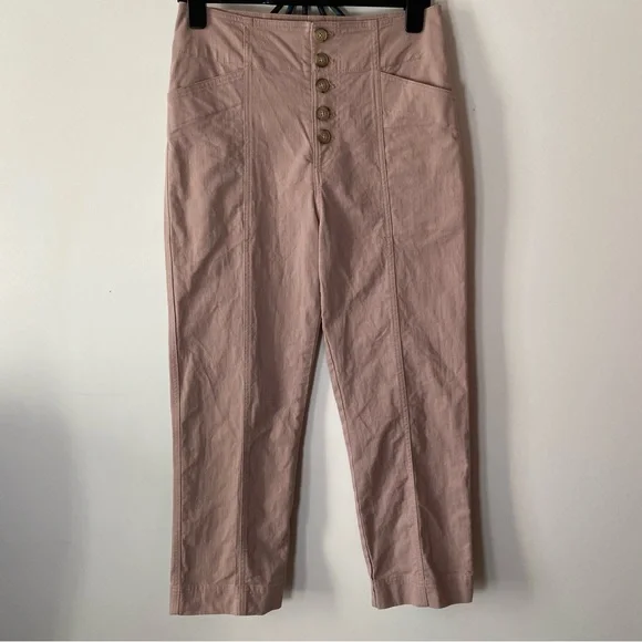 High-Waisted Button-Front Pants - Pink - Picture 2 of 6